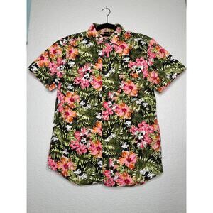Disney Mickey Mouse Tropical Floral Button-Up Shirt | 100% Cotton | Small
